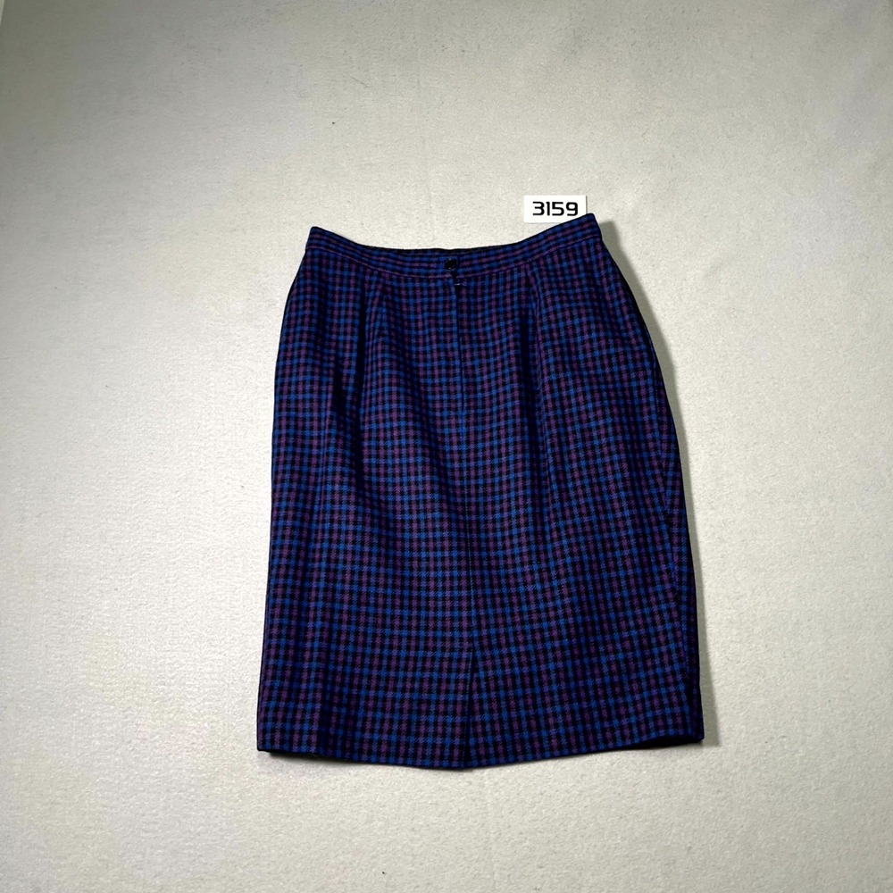 Womens A Line Skirt 30W Purple Black Houndstooth Back Pleated Career Formal
